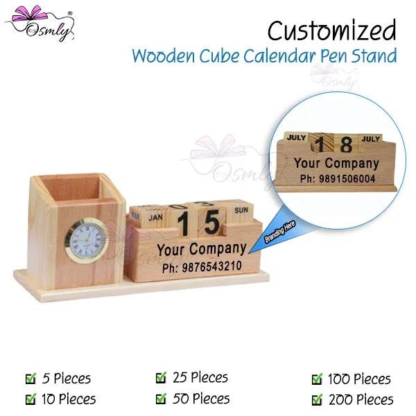 Wooden Cube Calendar Pen Stand - BusienssJi
