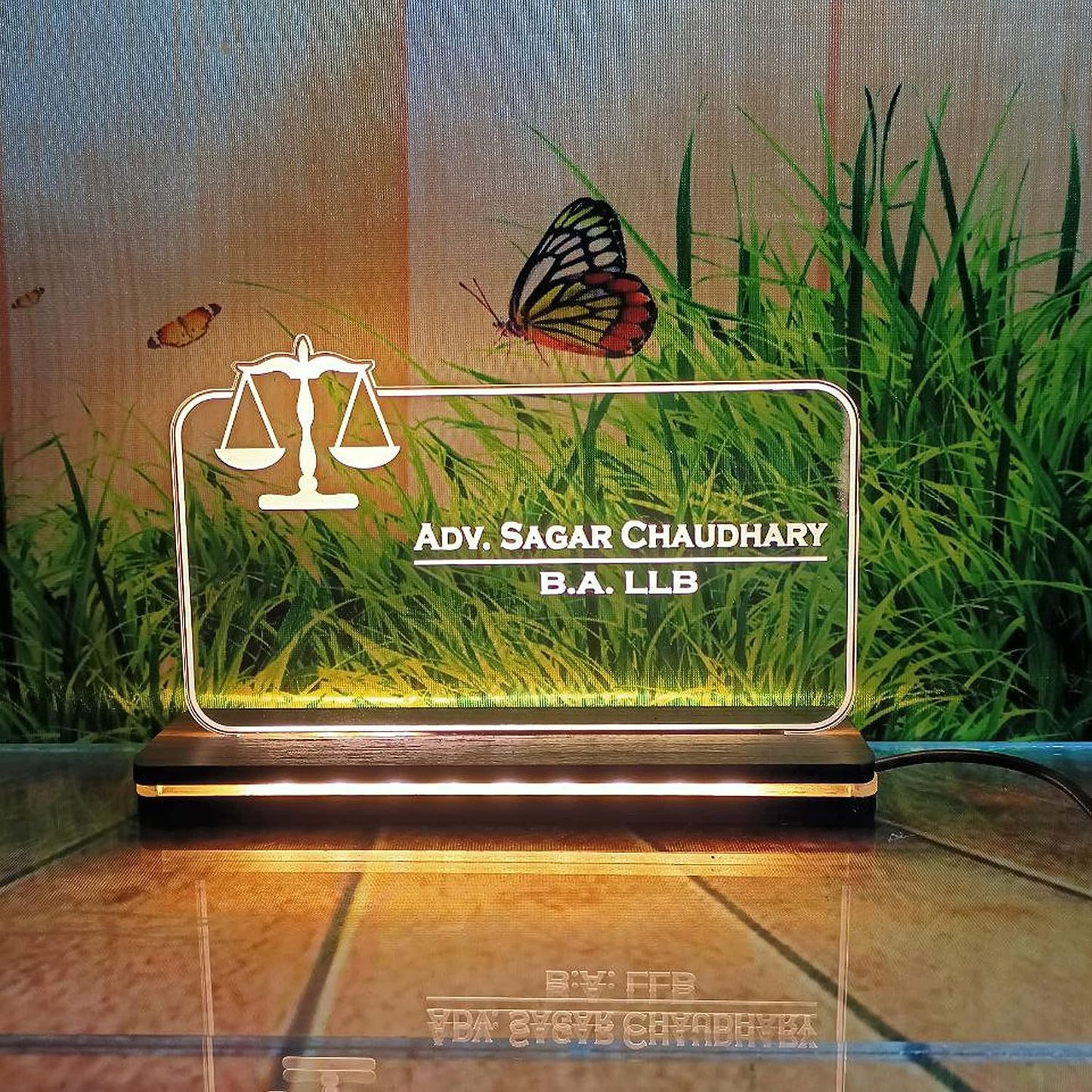 Acrylic Advocate Name Plate Laser Engrave LED Base Glowing - Premium Name Plate from OSMLY - Just Rs. 689! Shop now at BusienssJi