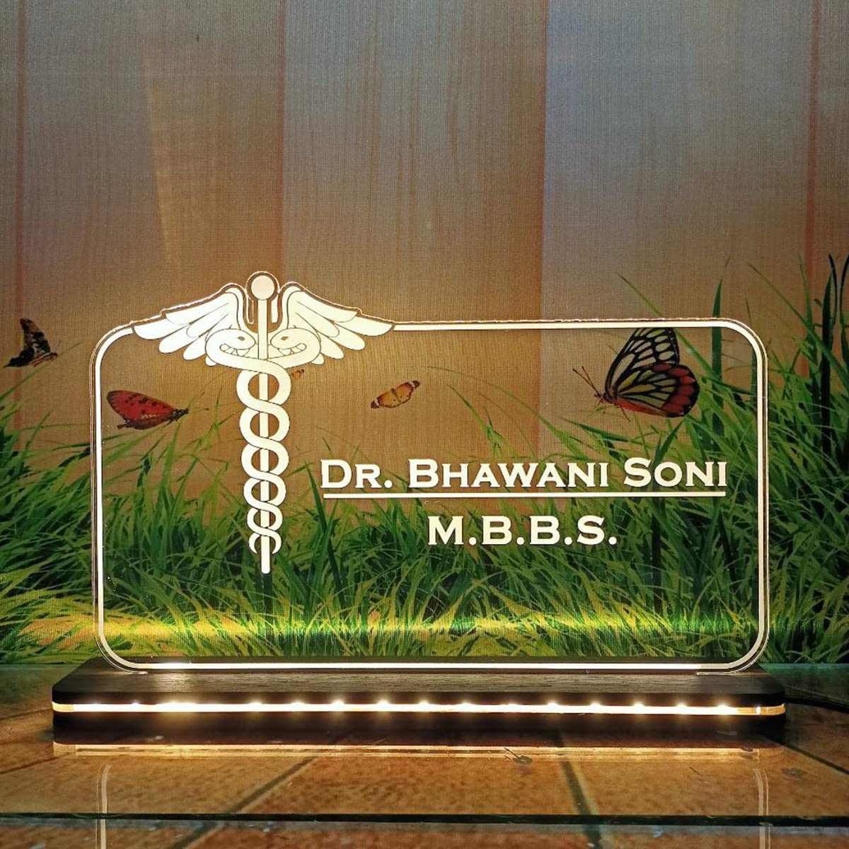 Acrylic Doctor Name Plate LED Glowing Base - Premium Name Plate from OSMLY - Just Rs. 689! Shop now at BusienssJi
