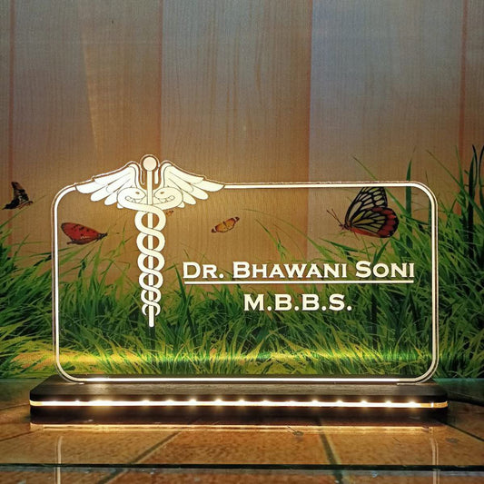 Acrylic Doctor Name Plate LED Glowing Base - Premium Name Plate from OSMLY - Just Rs. 689! Shop now at BusienssJi