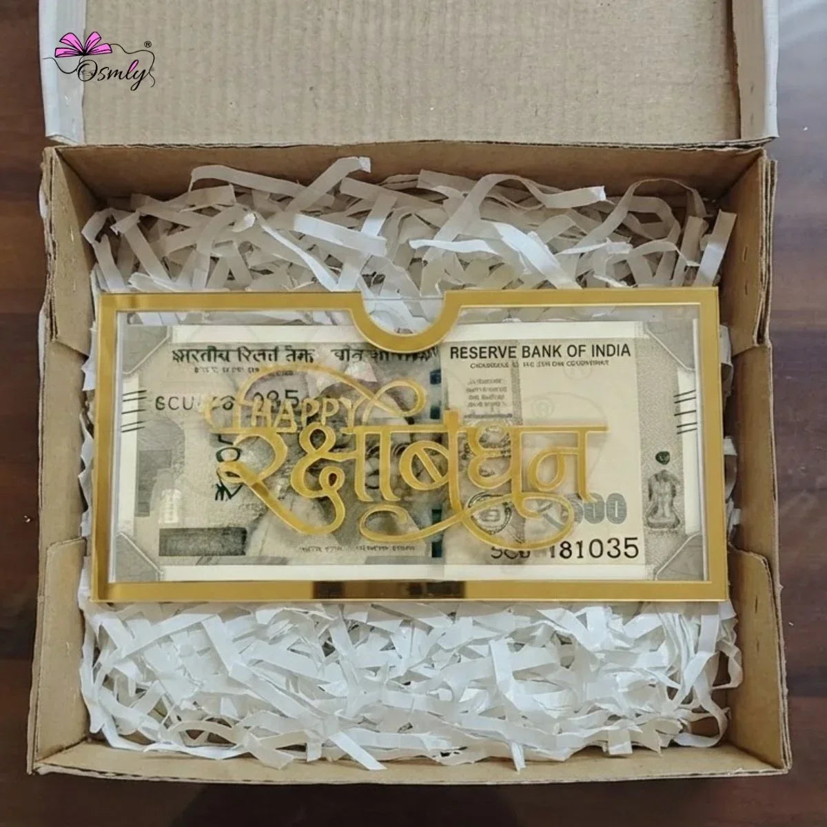 Gold Acrylic Cash Rakhi Envelope-Rakhi-BusienssJi-BusienssJi