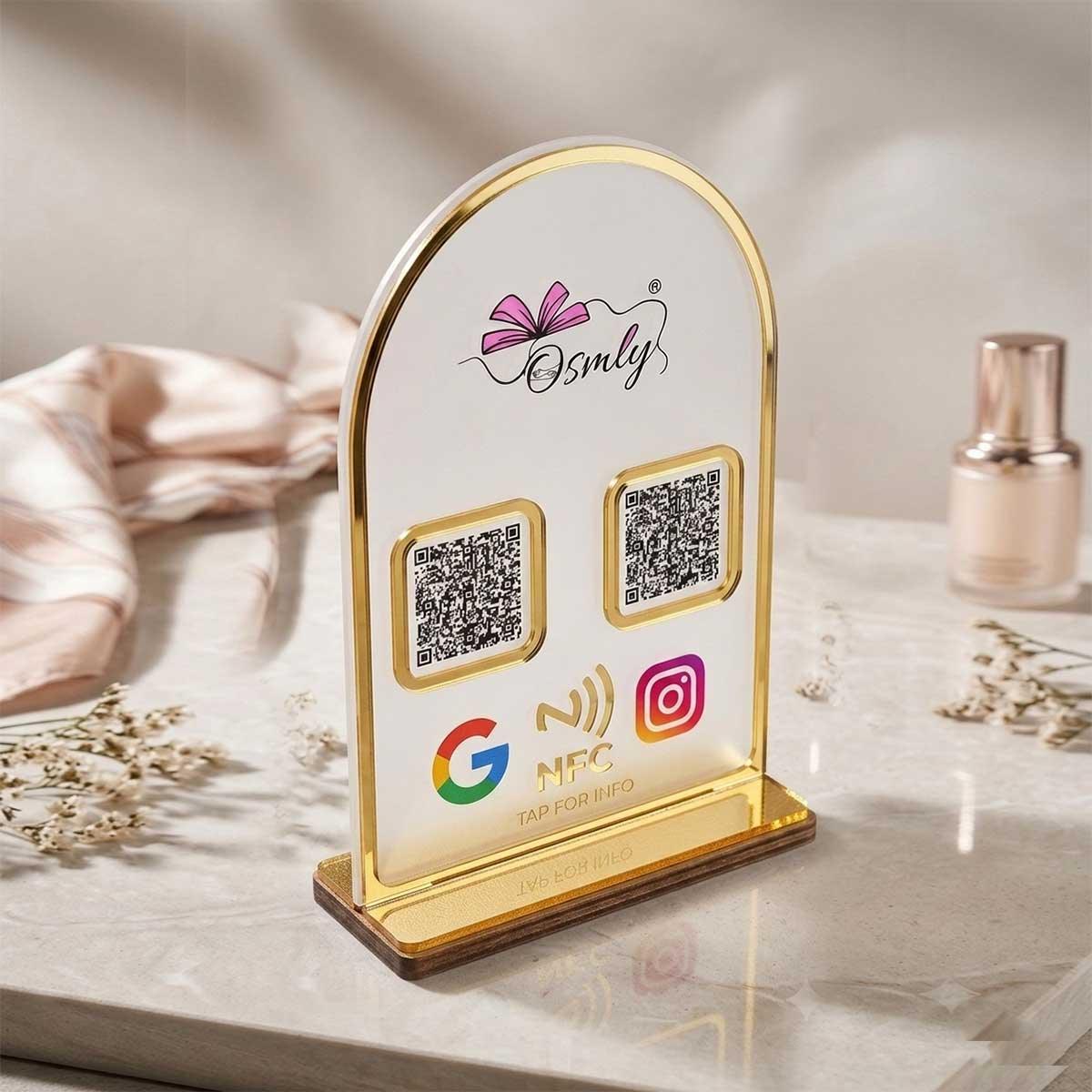 Gold Border Acrylic QR Stand-QR Code Stand-BusienssJi-BusienssJi