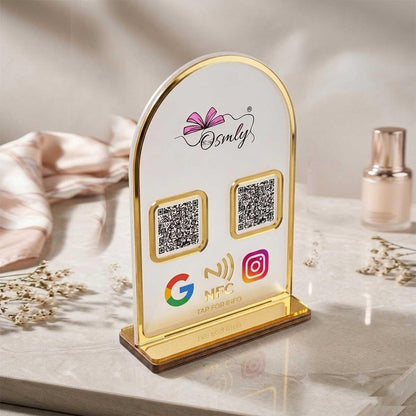 Gold Border Acrylic QR Stand-QR Code Stand-BusienssJi-BusienssJi
