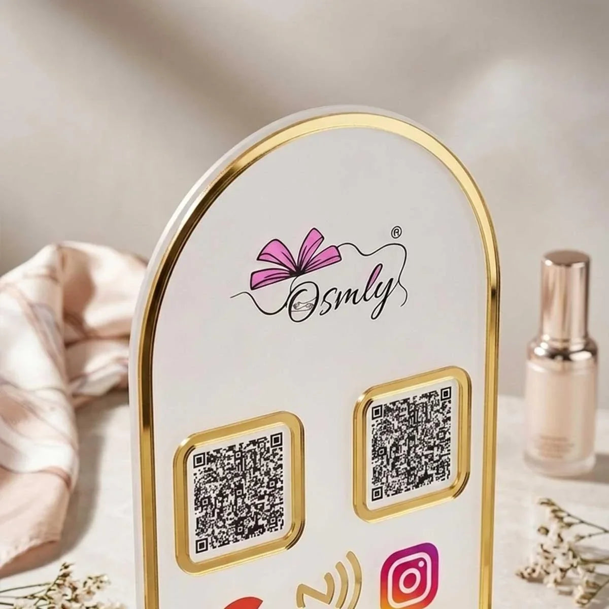 Gold Border Acrylic QR Stand-QR Code Stand-BusienssJi-BusienssJi