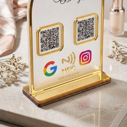Gold Border Acrylic QR Stand-QR Code Stand-BusienssJi-BusienssJi