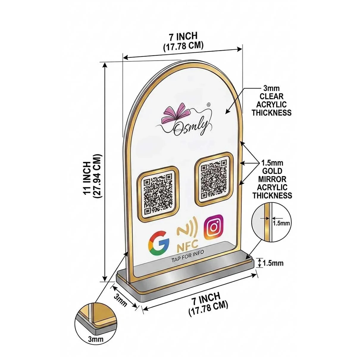 Gold Border Acrylic QR Stand-QR Code Stand-BusienssJi-BusienssJi