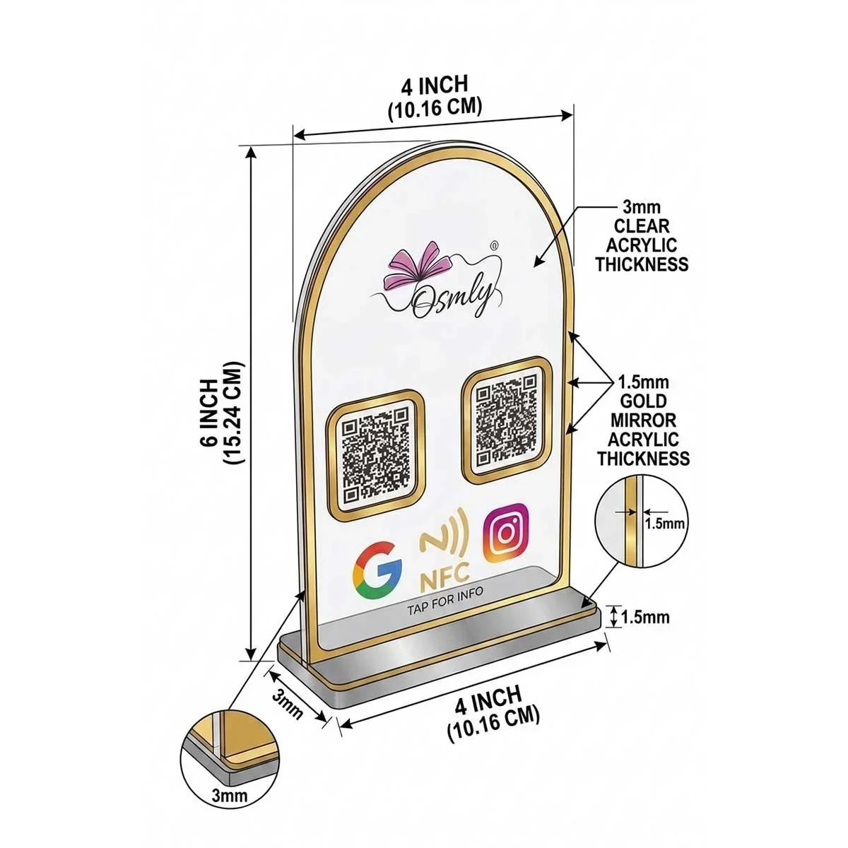 Gold Border Acrylic QR Stand-QR Code Stand-BusienssJi-BusienssJi