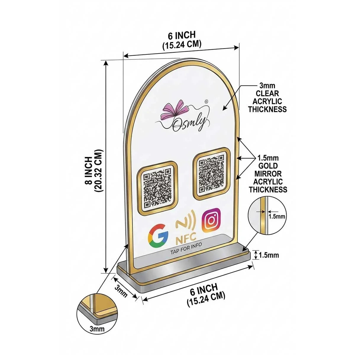 Gold Border Acrylic QR Stand-QR Code Stand-BusienssJi-BusienssJi
