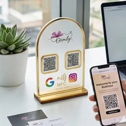 Gold Border Acrylic QR Stand-QR Code Stand-BusienssJi-BusienssJi