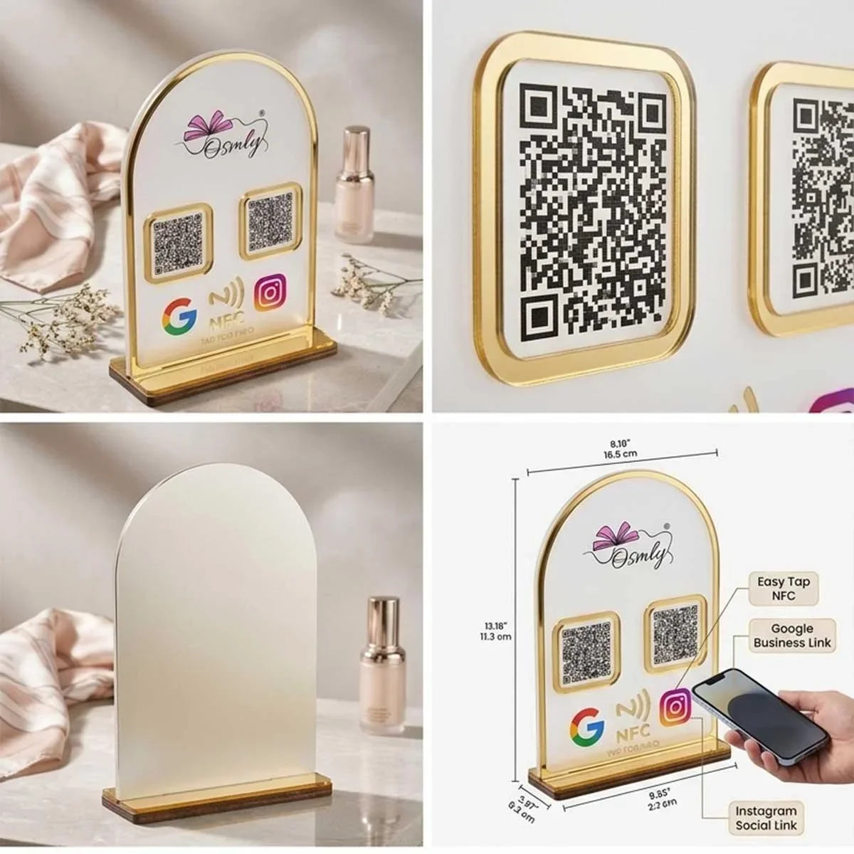 Gold Border Acrylic QR Stand-QR Code Stand-BusienssJi-BusienssJi