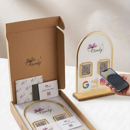 Gold Border Acrylic QR Stand-QR Code Stand-BusienssJi-BusienssJi