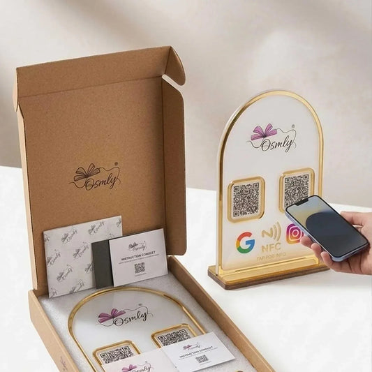 Gold Border Acrylic QR Stand-QR Code Stand-BusienssJi-BusienssJi