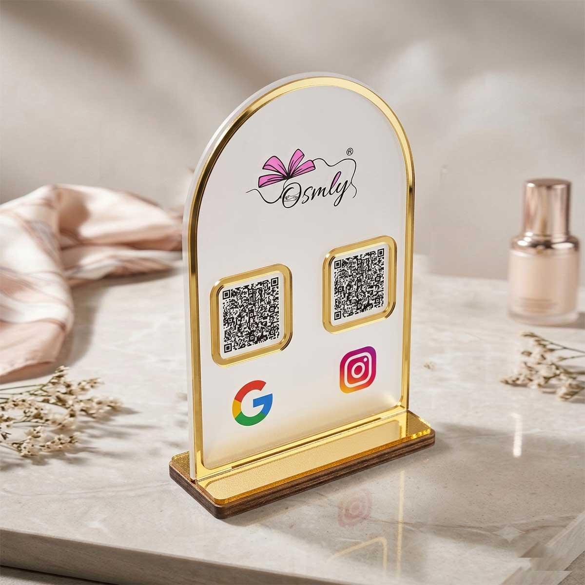 Gold Border Acrylic QR Stand-QR Code Stand-BusienssJi-BusienssJi