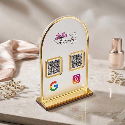 Gold Border Acrylic QR Stand-QR Code Stand-BusienssJi-BusienssJi