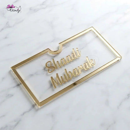 Shaadi Mubarak Gold Acrylic Shagun Envelope-envelope-BusienssJi-BusienssJi