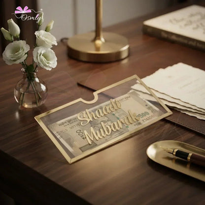 Shaadi Mubarak Gold Acrylic Shagun Envelope-envelope-BusienssJi-BusienssJi