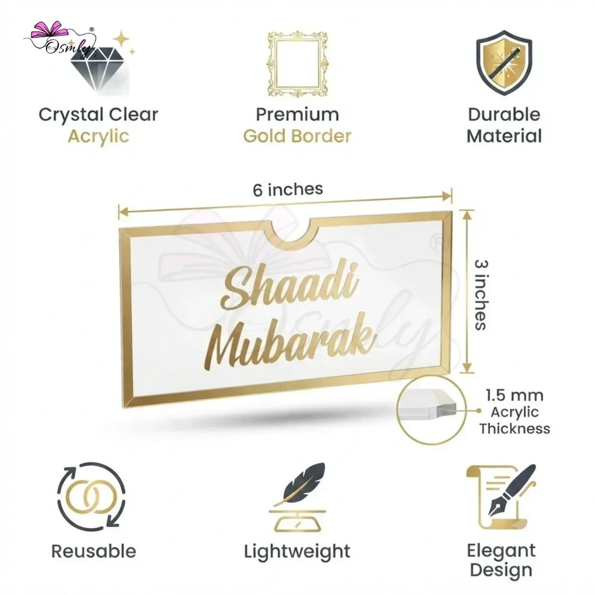 Shaadi Mubarak Gold Acrylic Shagun Envelope-envelope-BusienssJi-BusienssJi