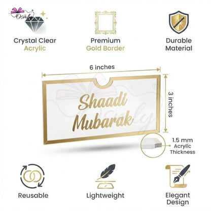 Shaadi Mubarak Gold Acrylic Shagun Envelope-envelope-BusienssJi-BusienssJi