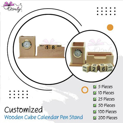 Wooden Cube Calendar Pen Stand